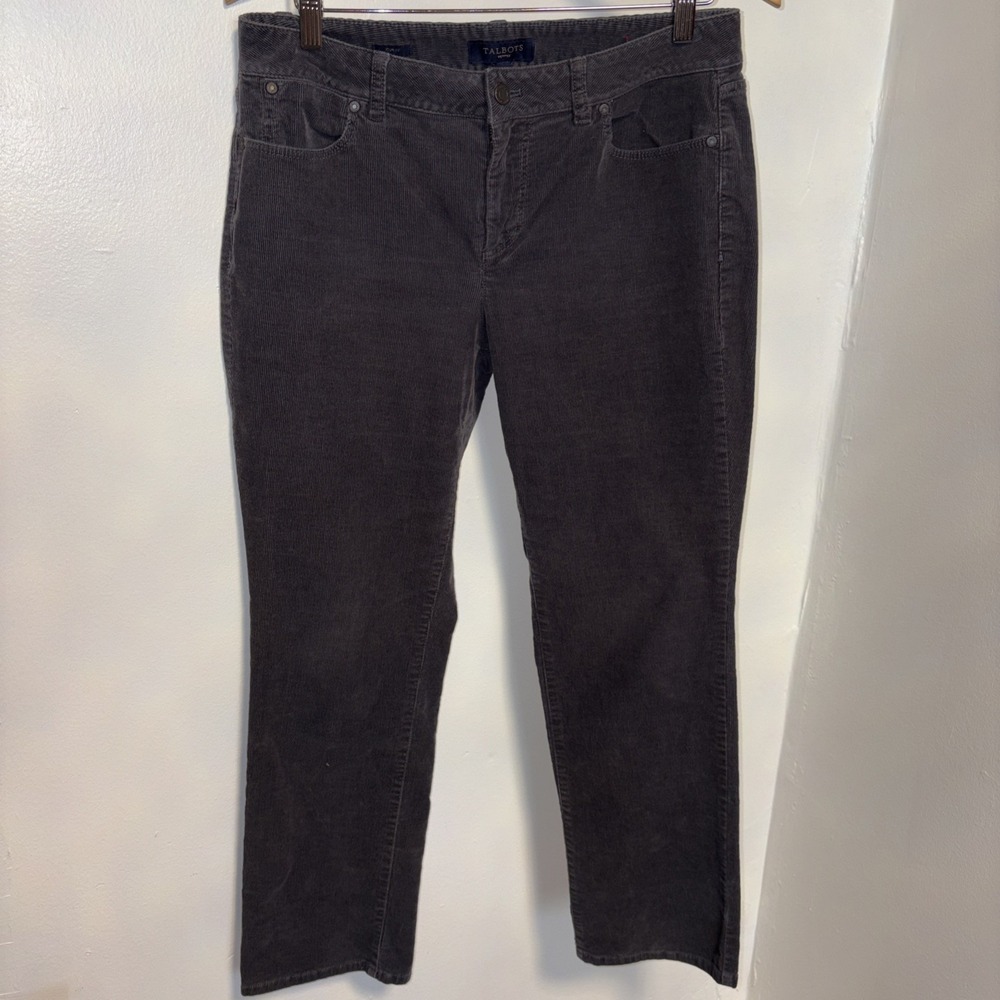 Women's Talbots dark Gray High Waisted Straight Leg‎ Corduroy Pants Size 12P